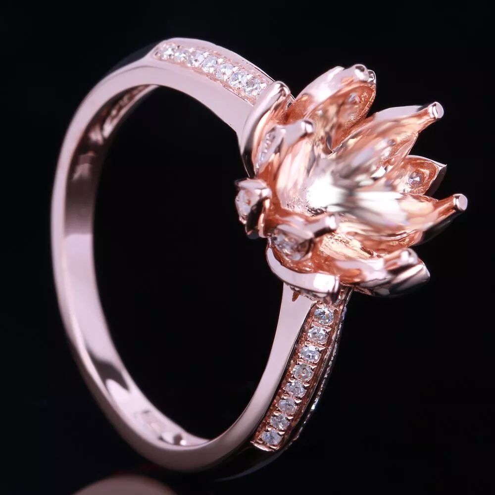 Rose gold lotus flower engagement deals ring