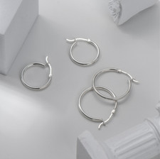 Solid 925 Sterling Silver 2mm Round Hoop Earrings High Polished Gift Box PE59