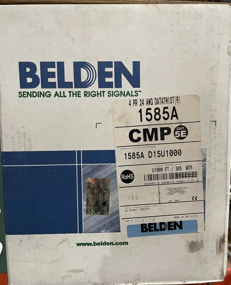 Belden 1585A D15U1000 Cat5e Pl Cable, Blue, 4 Pair, U/UTP, CMP, 24 AWG, 1000 ft. - Image 2 of 2
