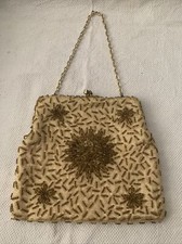 Vintage Walborg Golden Tone Floral Beaded Chain Handle Purse