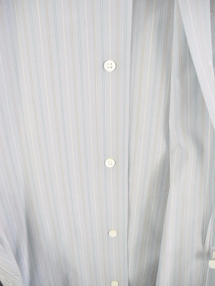 Camisa de vestir Salvatore Ferragamo azul a rayas algodón LS botones 43 17 para hombre Italia Foto 2 de 4