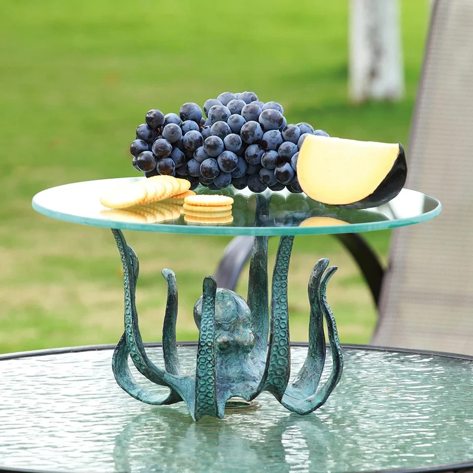 Cast Iron Glass Coastal Theme Octopus Table Server And Candleholder - Image 2 of 2