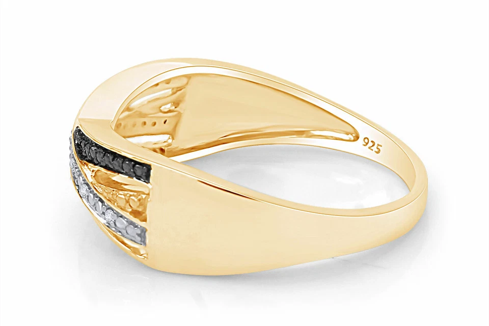 Anillo cruzado con detalles de diamantes naturales blancos enchapado en oro amarillo de 14 k (0,02 quilates) Foto 2 de 4