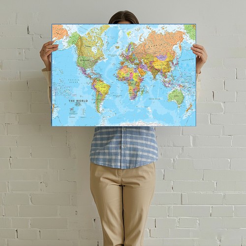 A0-A2 World Map Poster Educational Classroom Chart Office Art Wall Mural Decor - Picture 9 of 16