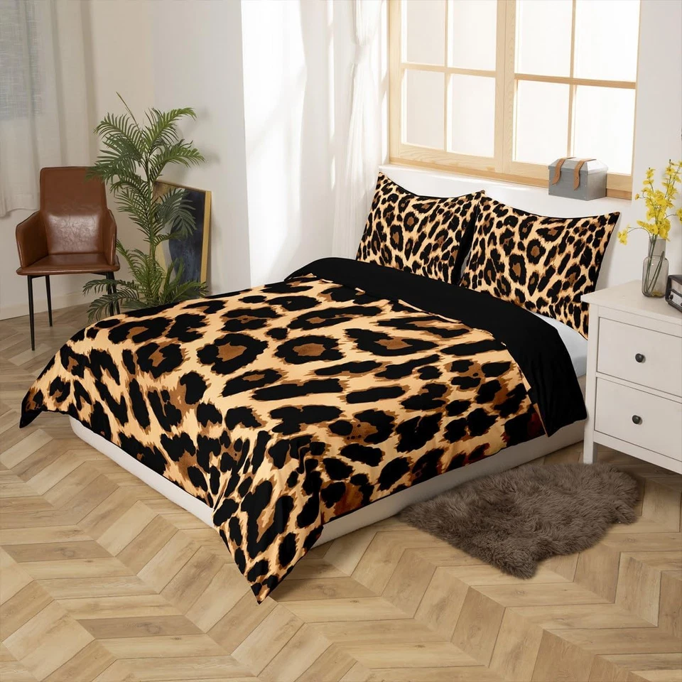 Juego de funda nórdica con estampado de leopardo de safari tamaño doble con estampado de guepardo Foto 2 de 4