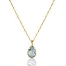 925 Sterling Silver Blue Topaz Bezel Set Chain Pendant  Necklace