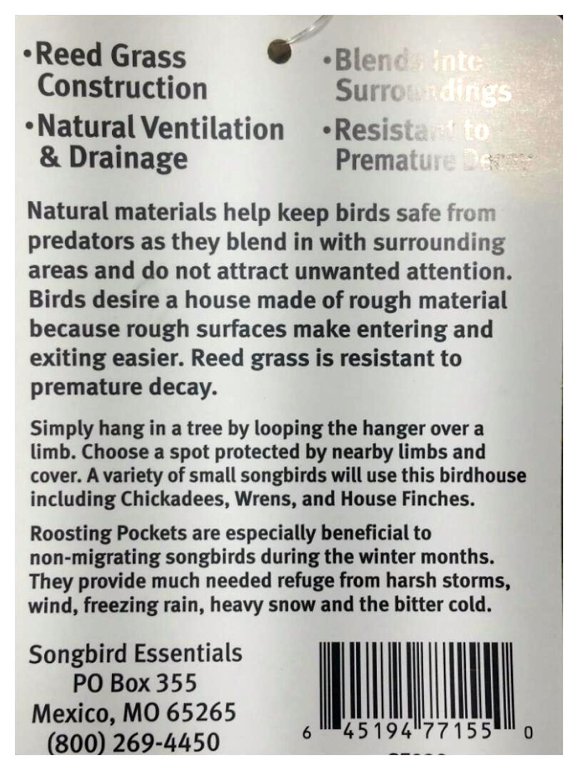 NEW SONGBIRD ESSENTIALS ACORN HANGING ROOSTING HOUSE BIRDHOUSE POCKET