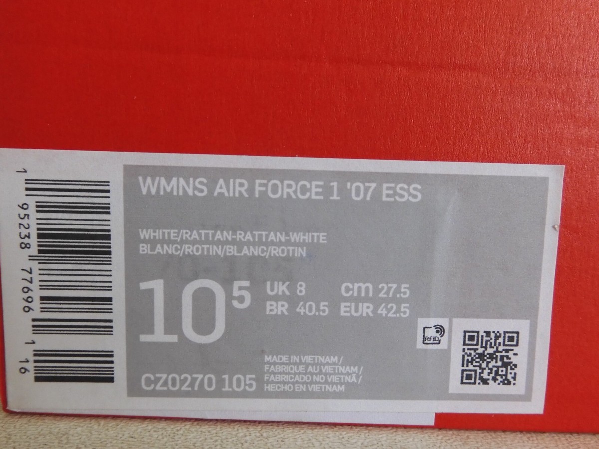 NIKE AIR FORCE 1 07 ESSENTIAL WHITE-BEIGE WOMENS SZ 10.5 -MENS SZ