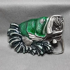 Vintage 1980 Large Mouth Bass Fly Fishing Belt Buckle Bergamot Brass Works F-149