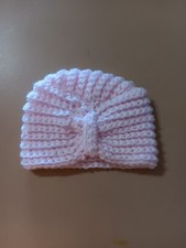 Crocheted PINK Baby Turban Hat 3 Mo. Size