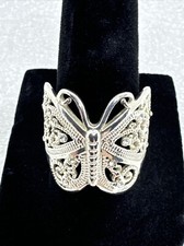 925 A Sterling Silver - Open Scroll With Rhinestones Butterfly Ring Sz 8.5