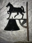New ListingVintage Cast Iron Farm Dinner 5¾"D Bell Black 3D Horse Thick&Heavy Loud 14" Tall