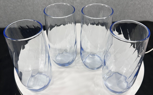 Anchor Hocking Misty Blue Twist Swirl Glass Tumbler Set of 4 - Drinking Glass 6"