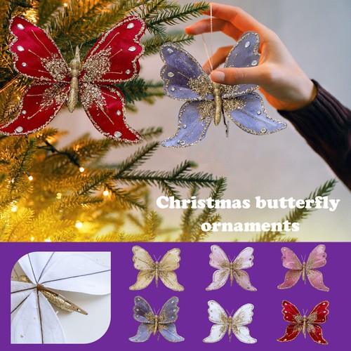 3D Glitter Xmas Butterfly Ornaments Christmas Tree Butterfly Hanging Butterfly