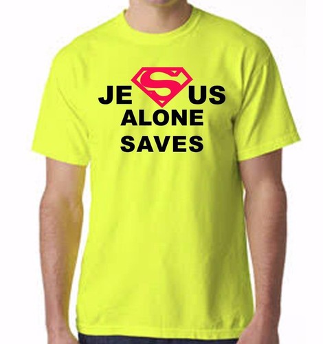 MEN PRINTED JESUS ALONE SAVES CHRISTIAN THEME LOVE GOD BIBLE CROSS TEE T-Shirt - Picture 8 of 19