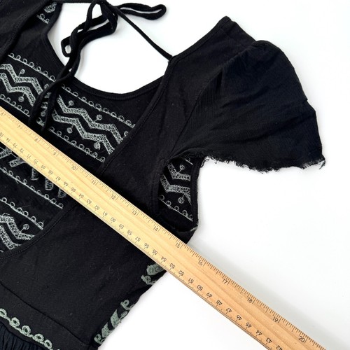 Free People Sound of The Sea Black Mini Dress Womens S Black Embroidered Tiered - Picture 5 of 5