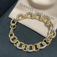 David Yurman Oval Cable Chain Bracelet , 12mm Silver And 18K Yellow Gold