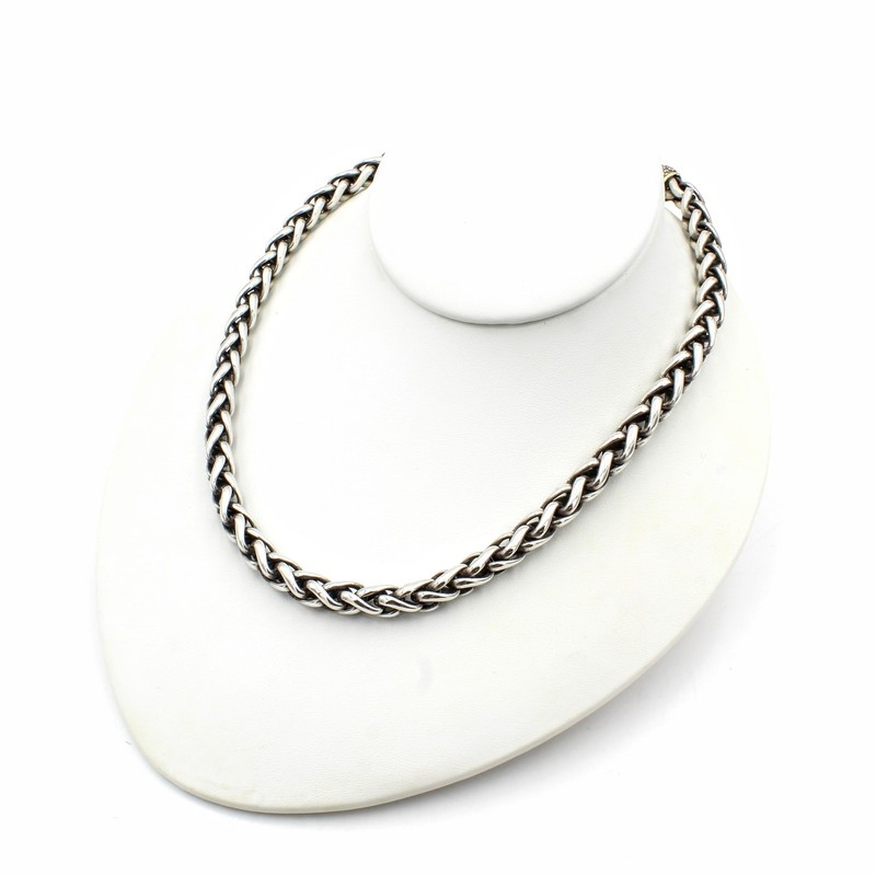 David Yurman Sterling 18k Yellow Gold Diamond Pave Wheat Necklace #S5609-2