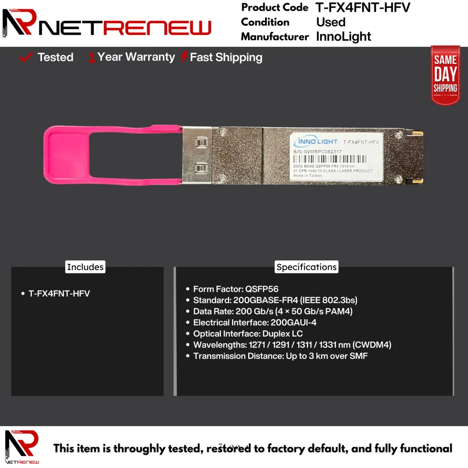 T-FX4FNT-HFV InnoLight Optical Transceiver 200G BASE QSFP56 FR4 1310nm