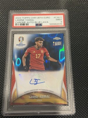 2024 Topps Chrome UEFA EURO Lamine Yamal Blue Lava RC Rookie /75 PSA 9