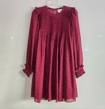 Sezane Eve Dress Plum With Navy Dots Size 34 NWT Mini Length Long Sleeve