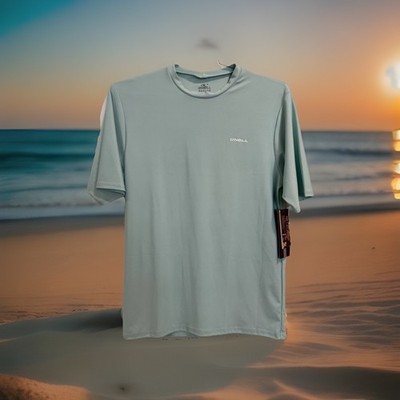 O NEILL MEN S MEDIUM BASIC SKINS 2 S/S SUN SHIRT CORAL BLUE UV 50+