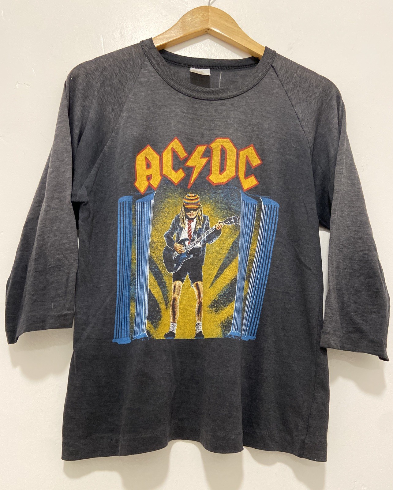 RARE VTG 80'S 1986 AC/DC ACDC WHO MADE WHO RAGLAN THIN TOUR CONCERT T-SHIRT M L image 2