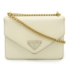 PRADA SAFFIANO Schultertasche Chain Bag Leder Elfenbein Weiß Gold Hardware