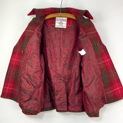 Harris Tweed Coat Womens 14 Red Tartan Check Wool Country Belted Double Breasted - Picture 3 of 15