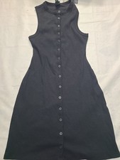 Women's Sleeveless Button-Front Ribbed Mini Skater Dress Wild Fable Black XS
