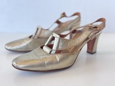 Vintage 60s 70s Balenciaga Gold Metallic Strappy Leather Slingback Heels Shoes