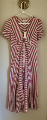 Max Studio Women's Red White Stripe Maxi Dress V Neck Size 4 Cotton Blend Spring