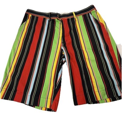 Loudmouth Stripes All Over Print Red Green Yellow Golf Shorts Mens Size 40