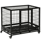 Dog Cage Black Steel 92x62x75cm Heavy Duty with Wheels & Slide Tray Secure Latch