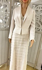 Daymor Couture Buff Cream Gown Rhinestone Ornament Crepe Ruffle Sz 12