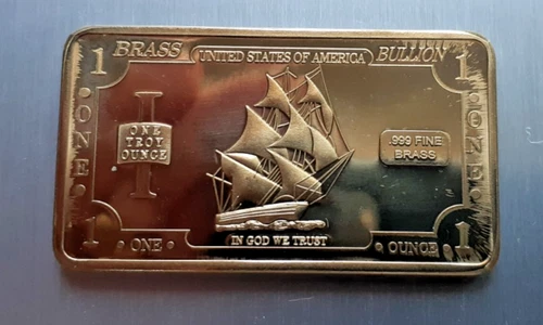 1 Brass bullion troy ounce USA SAILING SHIP .999 purity