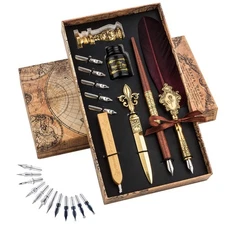 Feather Quill Pen and Ink Set for Calligraphy and Fountain Writing