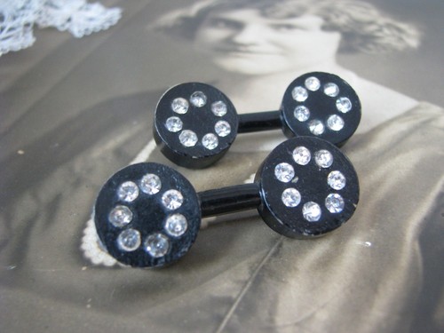 Vintage Art Deco Celluloid Shoe Pins, Paste Stones