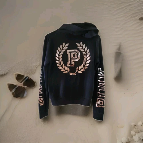 UNDERCOVER Felpa nera con cappuccio e zip Victoria's Secret oro rosa paillettes Xsmall