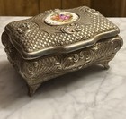 Victorian Cameo Style Jewelry Box Frolic Garden Scene Ornate Raised Legs — photo 1