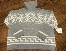 NEW CeCe Women  s Fair Isle Turtleneck Sweater Heather Gray Multi Size Medium NWT