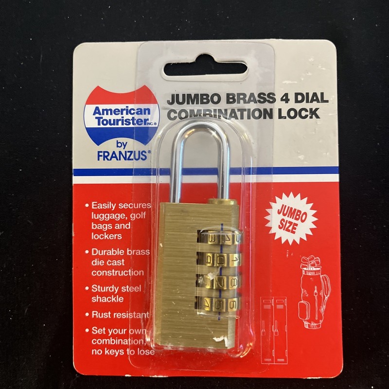 American Tourister Jumbo Brass 4 Dial Combination Lock by Francis