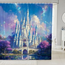Princess Castle Bath Panel, Cartoon Fairy Tale Themed Waterproof Fabric Showe...