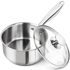 1.5 Quart Saucepan with Lid, Triply Thick Bottom Sauce Pan Stainless Steel Sa...