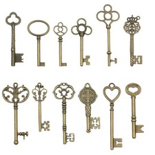 12Pack Skeleton Keys Set,Antique Bronze Keys Charms,Vintage Skeleton Charms
