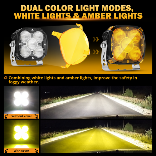 2x AUXBEAM 4.5" 128W LED Pods Driving Lights Flood Beam Spotlights & Amber Cover - Picture 7 of 12