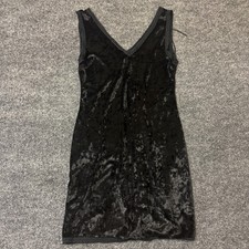 Zara Collection Black Velvet Sleeveless Mini Dress V Neck Line Sz M Spain