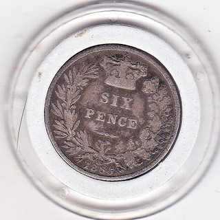 1866 Queen Victoria Sixpence (6d) Silver (92.5%) Coin