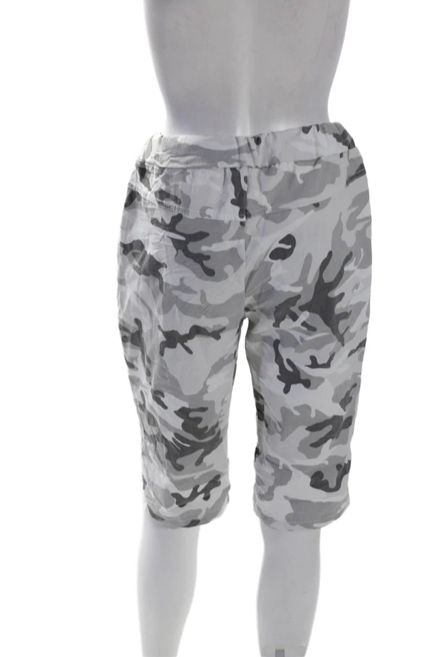 Pantalones Cortos MODA Mujer Cintura Elástica Cordón Puño Parte Inferior Estampado Camuflado Gris Talla Foto 3 de 4