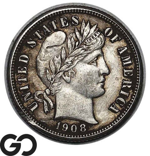 1908-S Barber Dime, Choice AU Better Date